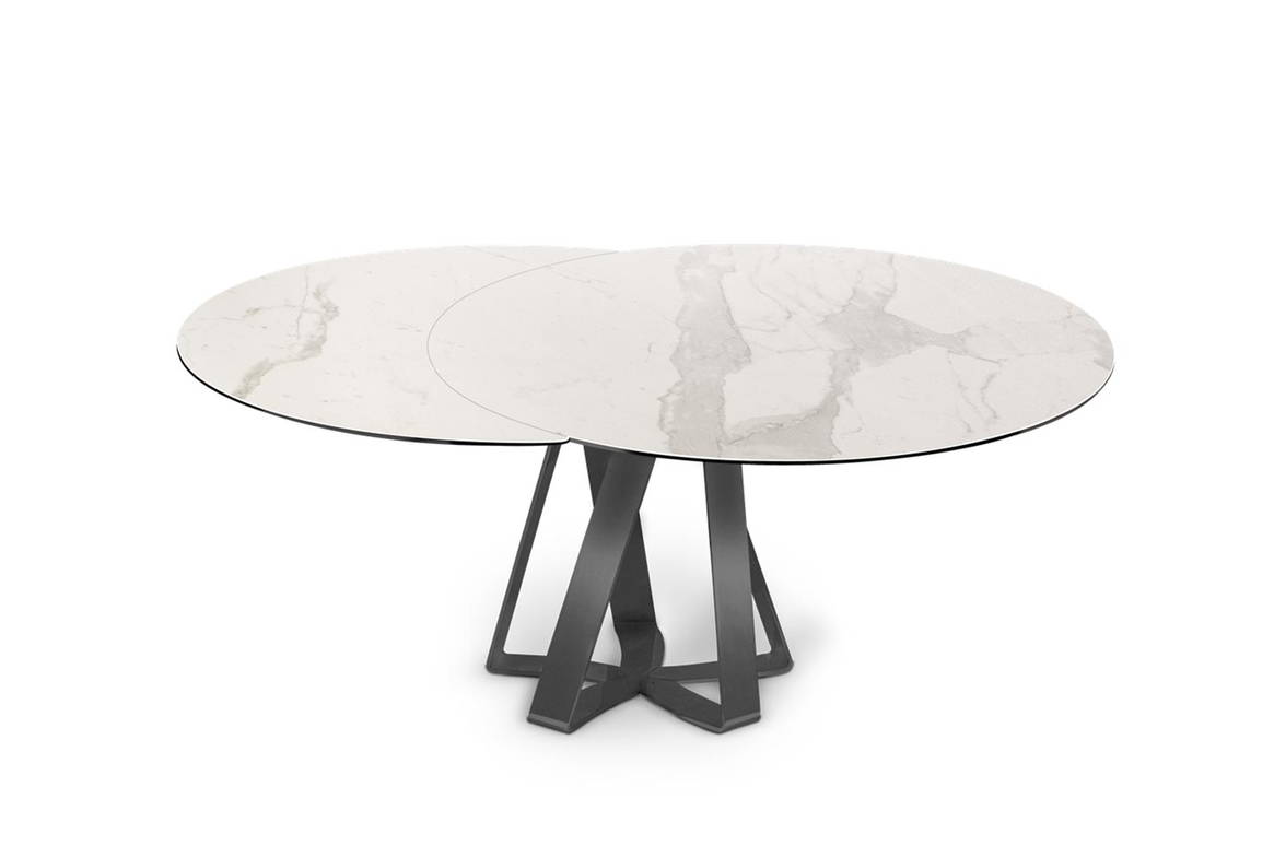 Turning Round Dining Table by Naos (statuario ceramic top, and matte anthracite base) Turning Round Dining Table by Naos (statuario ceramic top, and matte anthracite base)