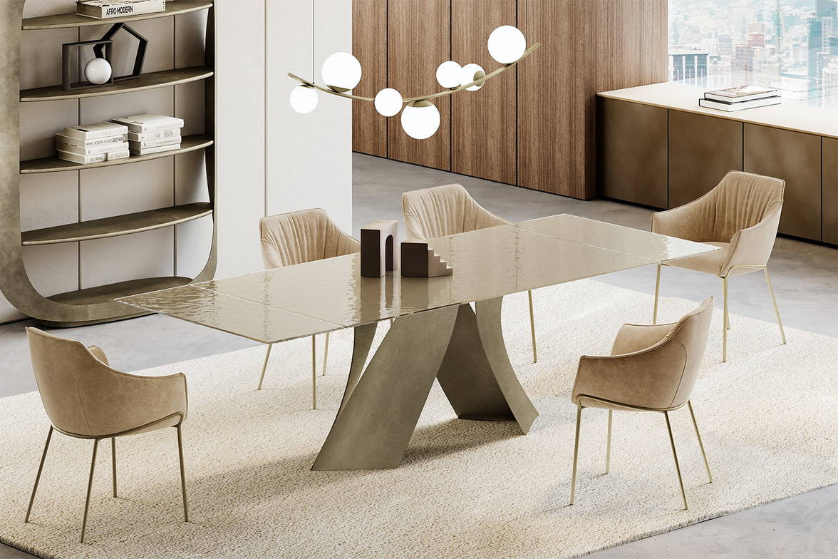 Twist Extension Dining Table with Tortora fused glass. Twist Extension Dining Table with Tortora fused glass.