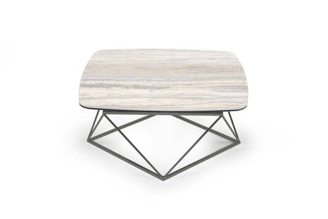 Uptown fixed coffee table by Naos (travertino ceramic top and manganese base)