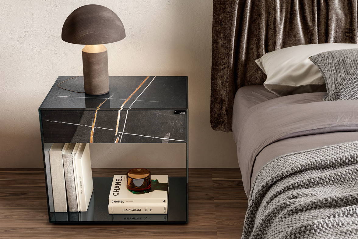 Upglass 1396 nightstand by Daniele Lago for Lago Upglass 1396 nightstand by Daniele Lago for Lago