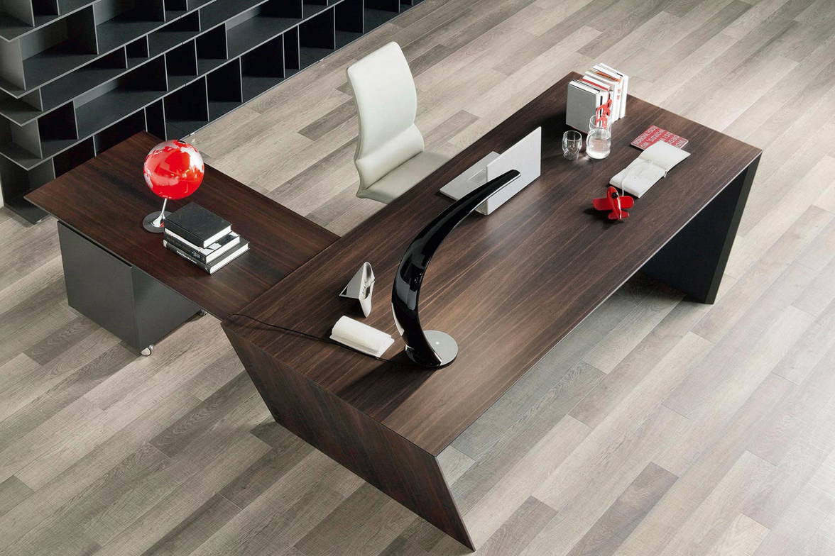 Vega L-shaped desk in Burned Oak finish Vega L-shaped desk in Burned Oak finish