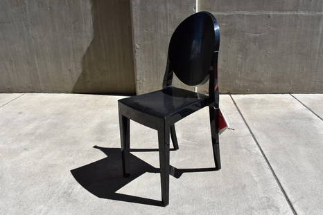 Victoria Ghost dining chair in glossy black is suitable for outdoors