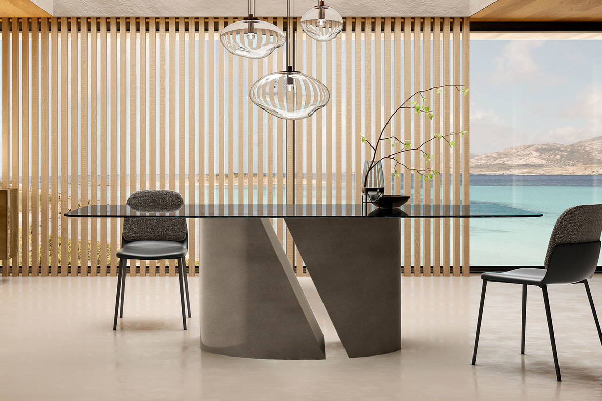 Wadi barrel dining table with Ermes dining chairs Wadi barrel dining table with Ermes dining chairs