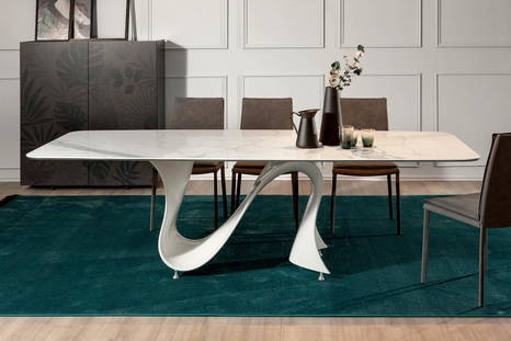 Wave marble dining table with Kong cupboard by Tonin Casa