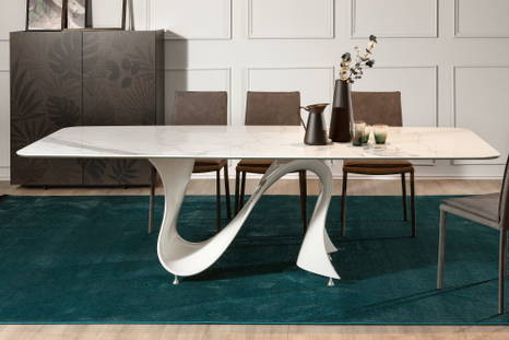 Wave marble dining table with Kong cupboard by Tonin Casa