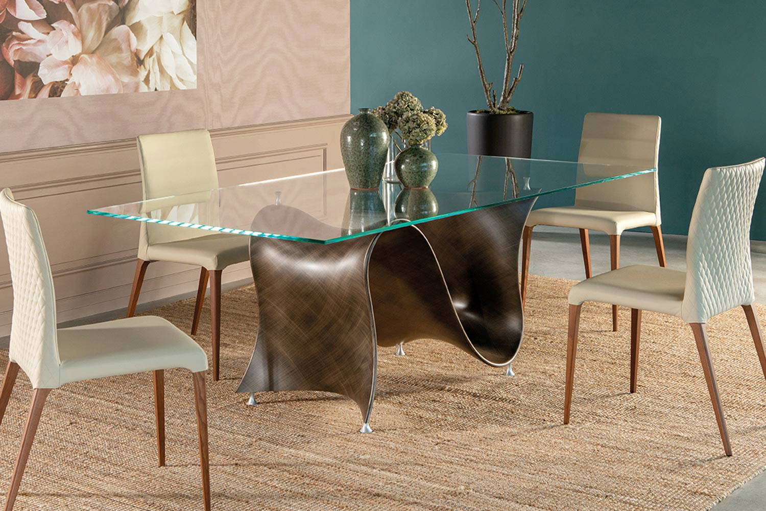 Wave glass dining table by Tonin Casa