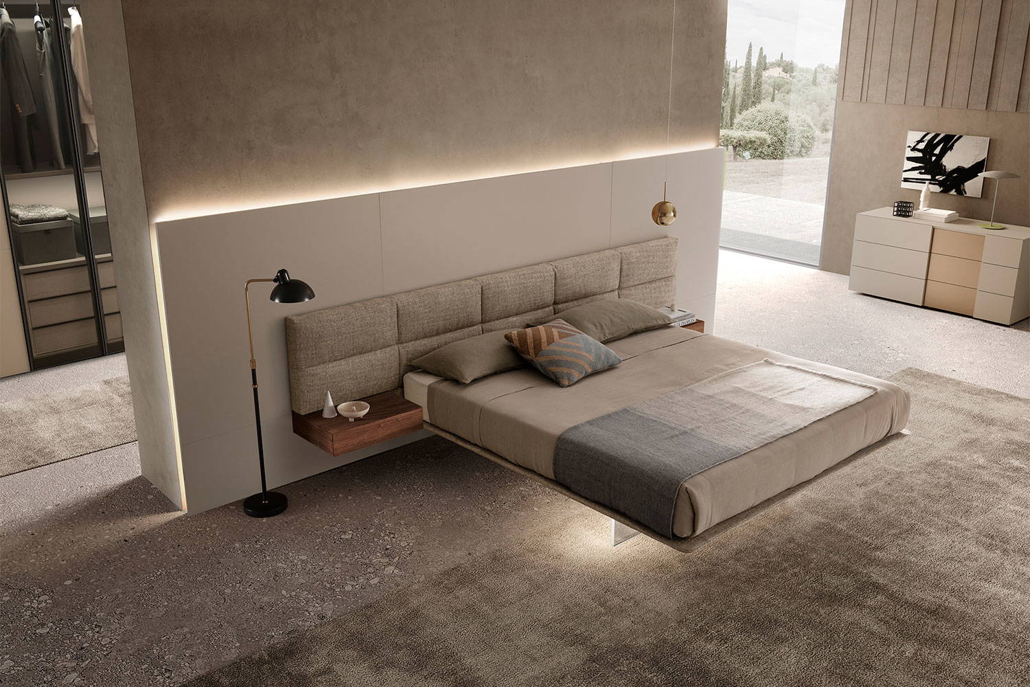 Wing Capitone Bed with Nightstands