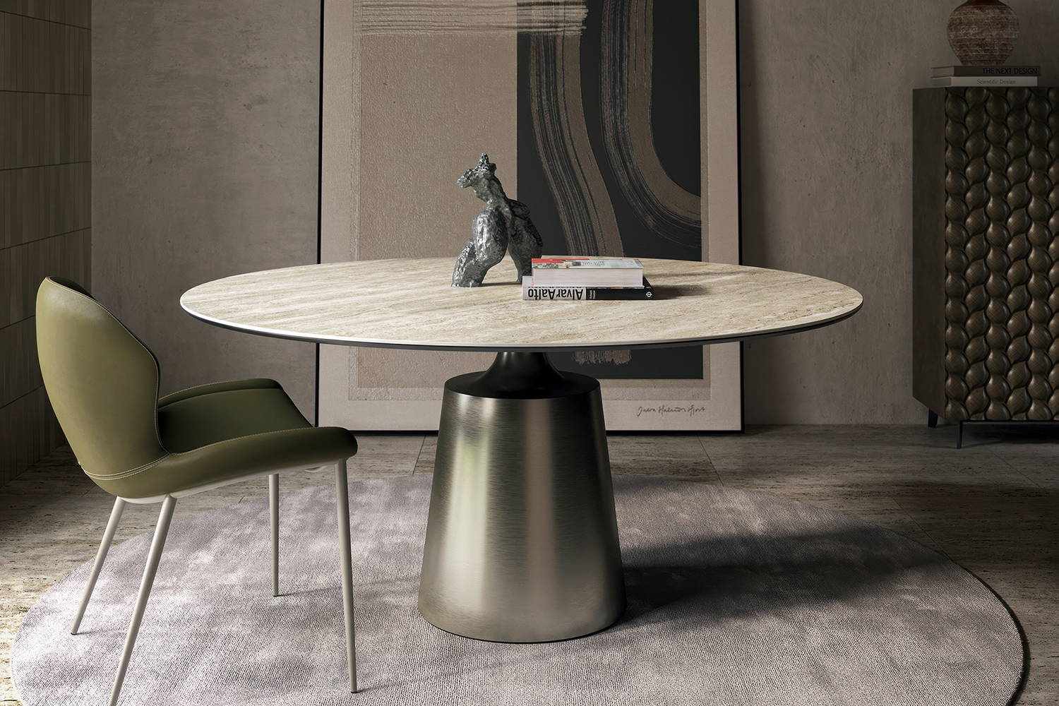 Yoda Keramik dining table with colosseo top and Rachel chair.