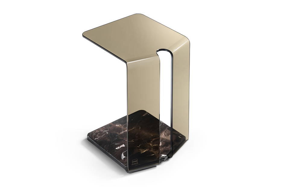 York end table bronze glass brown marble