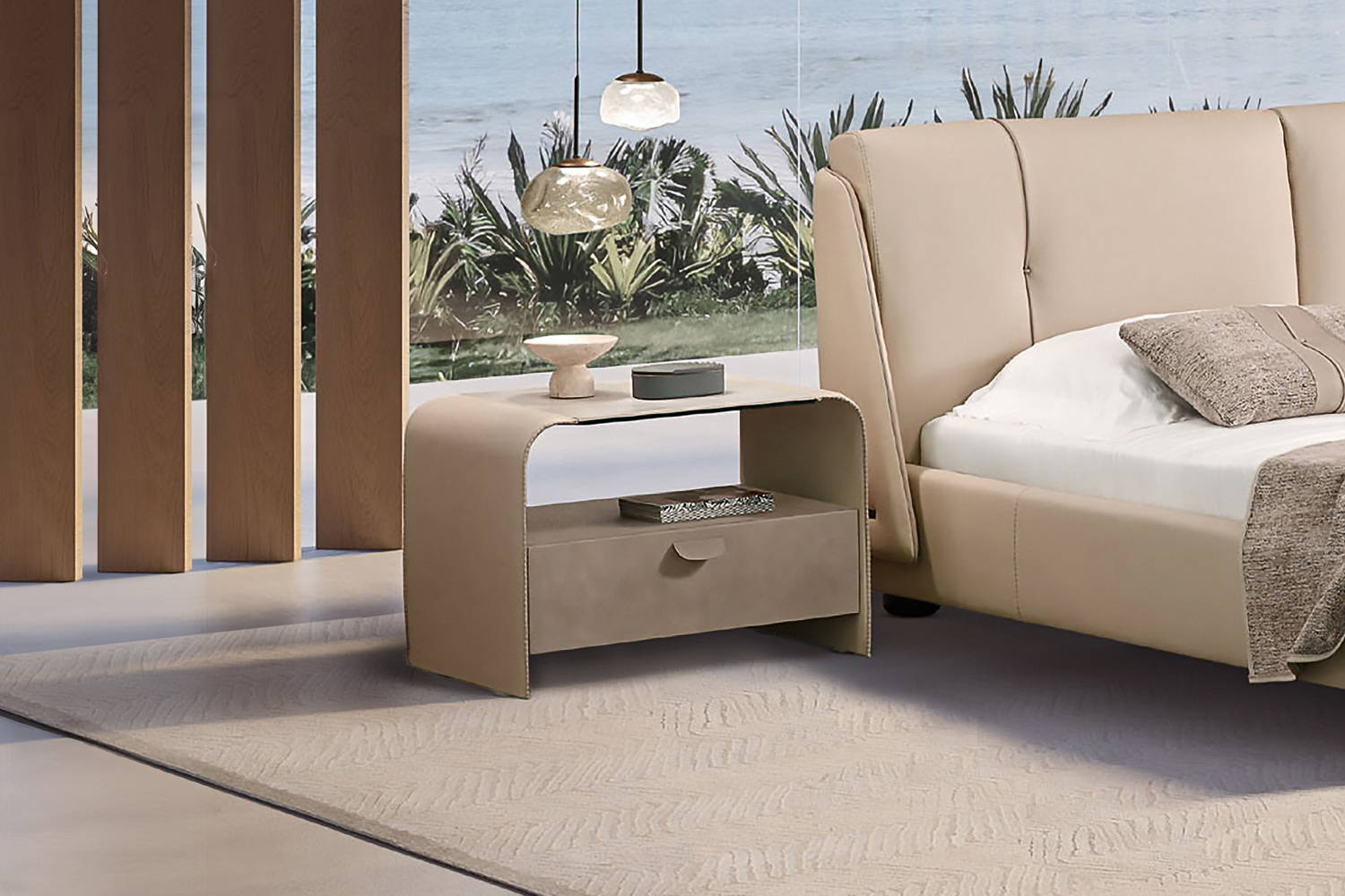 Zen Nightstand from Gamma Arredamenti beside Yoko Night Bed.