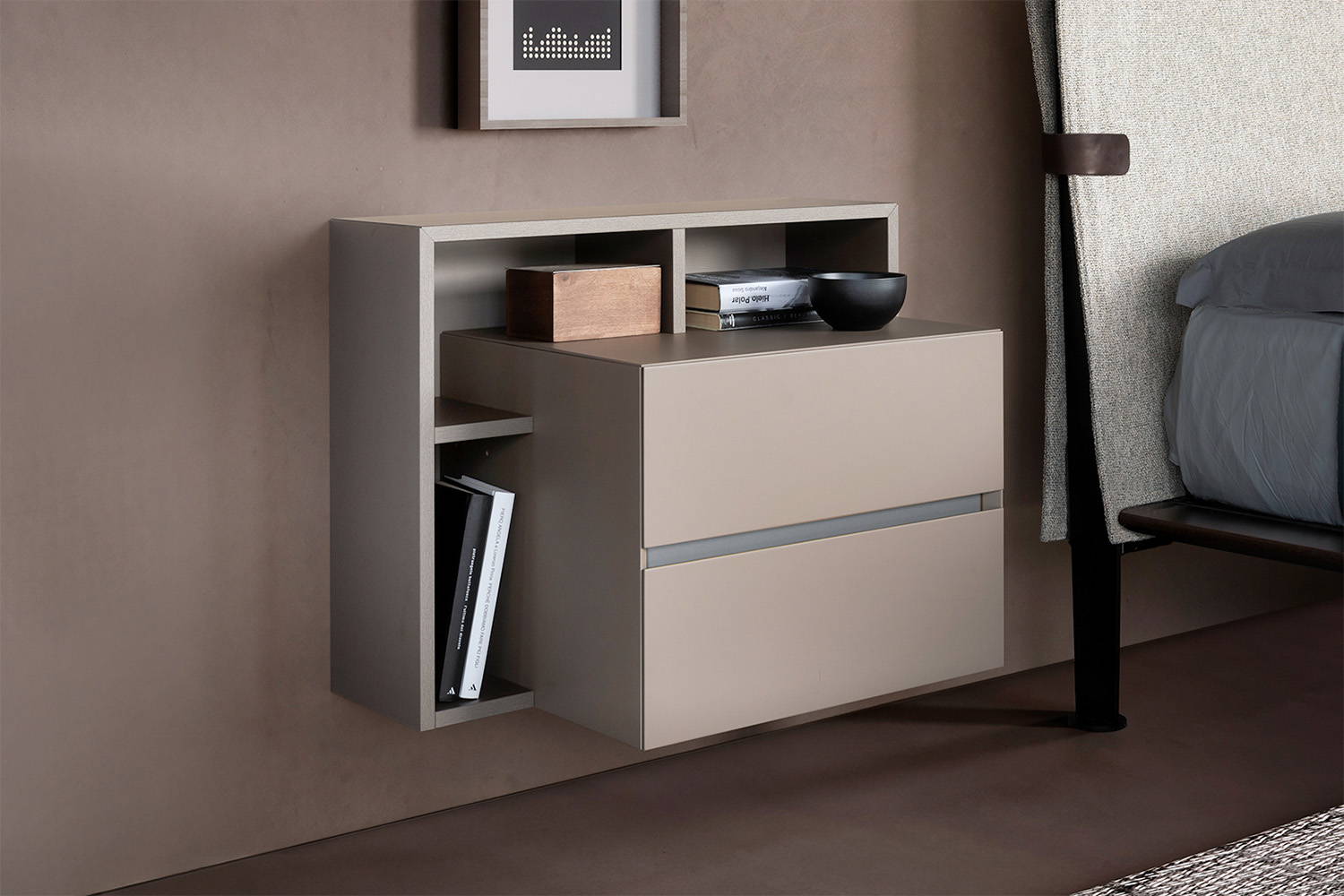 Zefiro Nighstand with bookcase and wall mounted