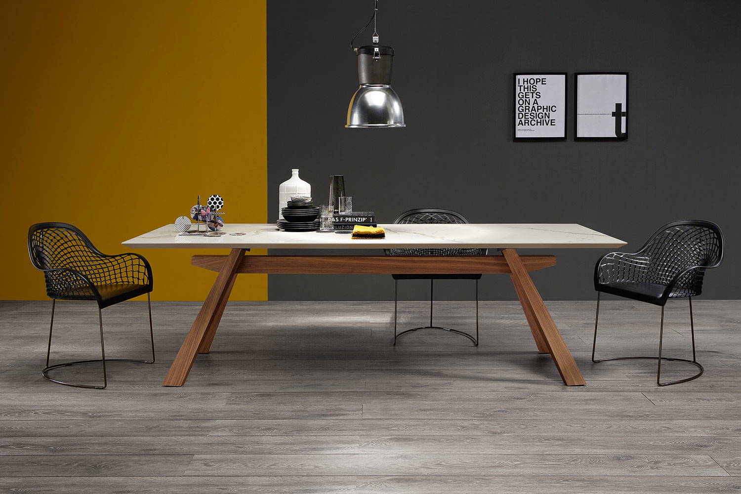 Zeus ceramic dining table with Guapa dining chairs by Midj in a dining room setting 